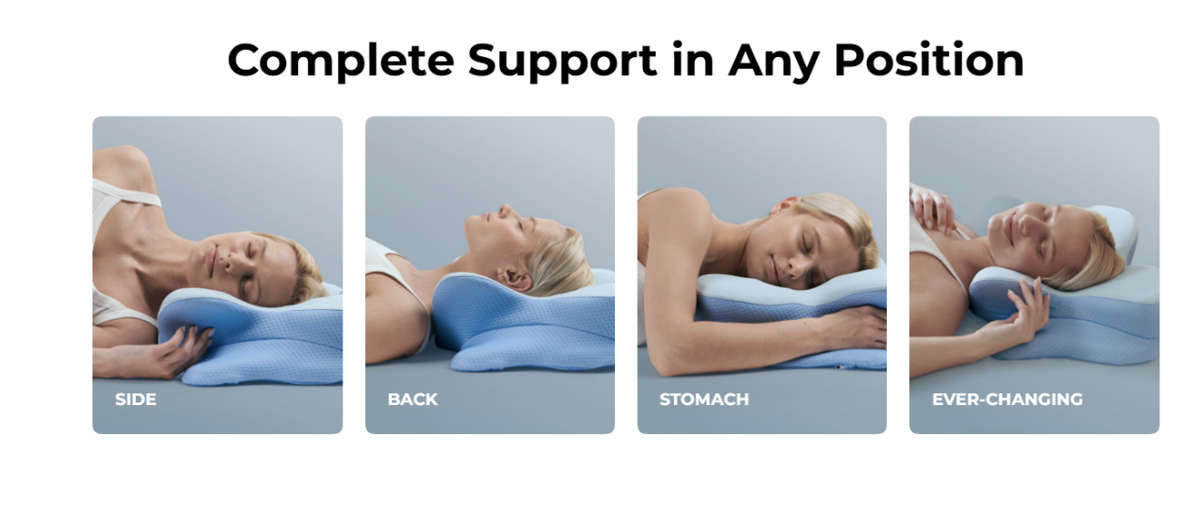 Derila ERGO pillow supporting side, back, stomach and ever-changing sleep positions